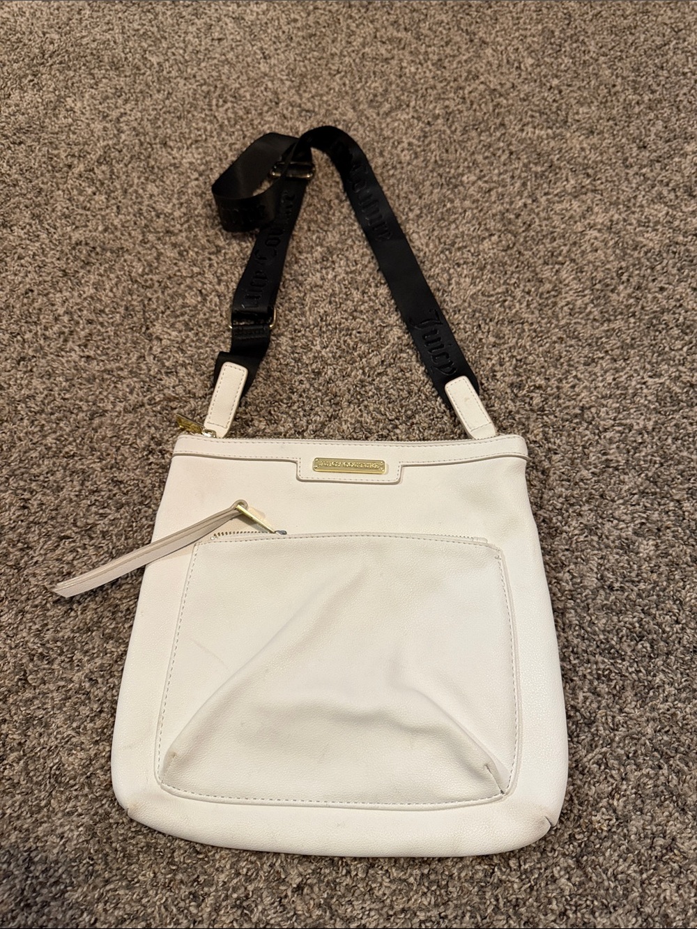 Juicy Couture White Crossbody Shoulder Bag with Black Strap & Gold Accents